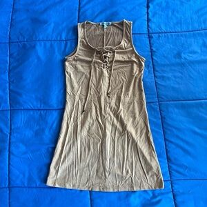 Tan Lace Up Mini Dress